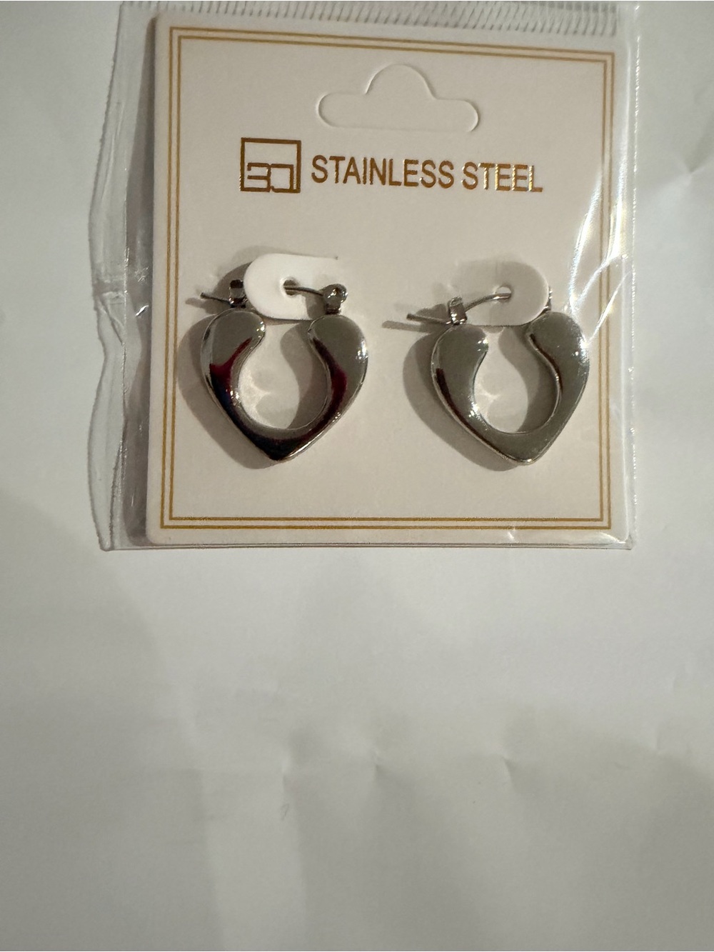 Stainless Steel Silver Heart Hoop Earrings